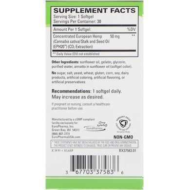Конопляна олія, EuroPharma, Terry Naturally, 30 м'яких таблеток