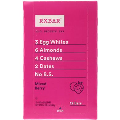 Протеїнові батончики, ягода, RXBAR, 12 батончиків, 52 г (1,83 унції)