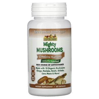 Super S'hrooms, органические грибы, лечебная суперпища, Country Farms, 60 капсул купить в Киеве и Украине