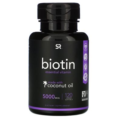 Біотин з кокосовим маслом Sports Research (Biotin with Coconut Oil) 5000 мкг 120 капсул