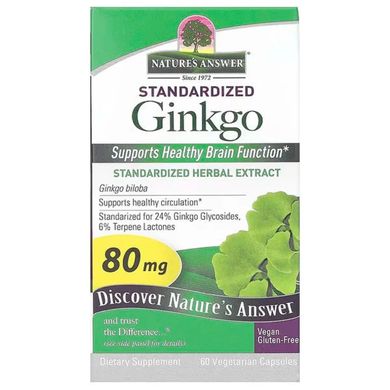 Гінкго Білоба, 80 мг, Standardized Ginkgo, Nature's Answer, 60 вегетаріанських капсул