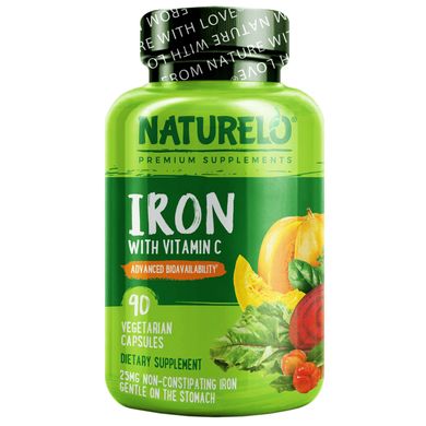 Железо с витамином С, Iron with Vitamin C, NATURELO, 90 растительных капсул купить в Киеве и Украине