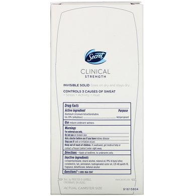 Дезодорант з клінічної силою, повністю чистий, Clinical Strength Deodorant, Completely Clean, Secret, 73 г