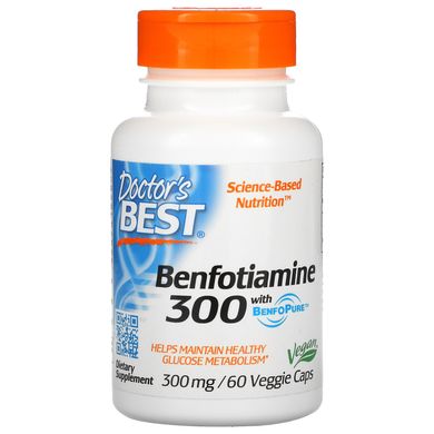 Бенфотіамін 300, Benfotiamine 300 with BenfoPure, Doctor's Best, 300 мг, 60 вегетаріанських капсул