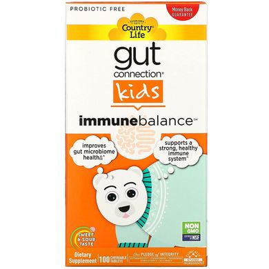 Кишковий зв'язок для дітей, засіб для зміцнення імунітету, кисло-солодкий смак, Gut Connection Kids, Country Life, 100 жувальних таблеток