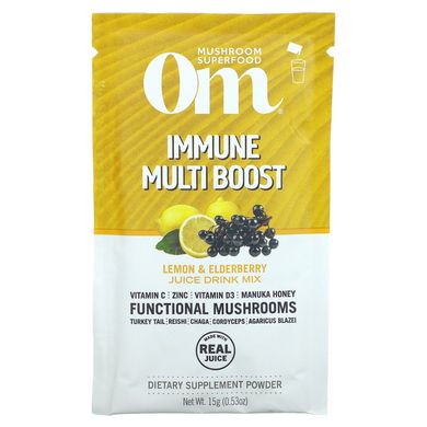Om Mushrooms, Immune Multi Boost, суміш для напоїв із соком лимона та бузини, 10 пакетиків по 0,53 унції (15 г) кожен