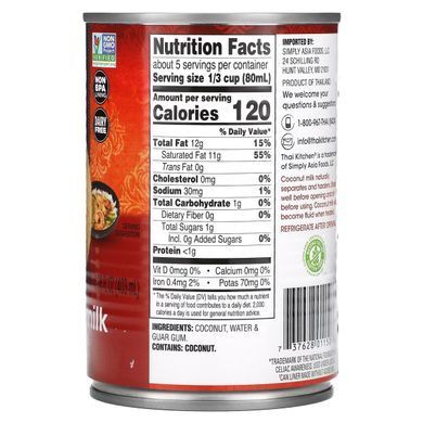 Thai Kitchen, Coconut Milk, Unsweetened, 13.66 fl oz (403 ml) купить в Киеве и Украине