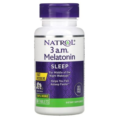 Natrol, 3 години ночі, мелатонін, сон, лаванда, ваніль, 60 таблеток