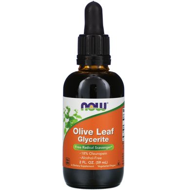 Ектракт оливкового листа в безалкогольному гліцерині Now Foods (Olive Leaf Glycerin Non-Alcoholic) 60 мл