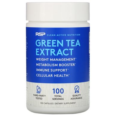 Екстракт зеленого чаю, антиоксидант і метаболізм, RSP Nutrition, 500 мг, 100 капсул