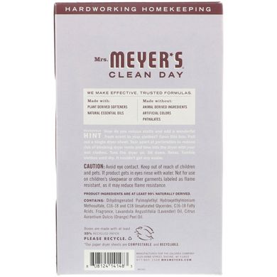 Салфетки для сушильной машины запах лаванды Mrs. Meyers (Dryer Sheets Lavender Scent) 80 шт купить в Киеве и Украине