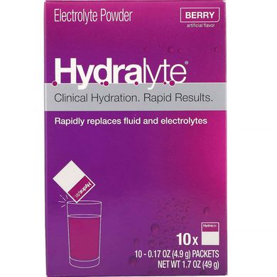 Клінічне зволоження, порошок електроліту, ягода, Clinical Hydration, Electrolyte Powder, Berry, Hydralyte, 10 пакетів по 0,17 унції (4,9 г) кожен