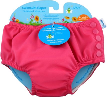 Багаторазовий і вбираючий підгузник для плавання, для 2-річних малюків, яскраво-рожевий, i play Inc, 1 шт