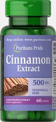 Корица, Cinnamon 4:1 Extract, Puritan's Pride, 500 мг, 60 таблеток купить в Киеве и Украине