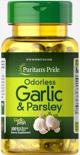 Чеснок и петрушка без запаха, Odorless Garlic & Parsley, Puritan's Pride, 500 мг / 100 мг, 100 капсул купить в Киеве и Украине