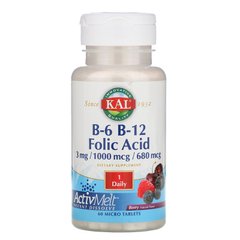Вітаміни B6 B12 фолієва кислота ягода KAL (B-6 B-12 and Folic Acid ActivMelt) 60 мікротаблеток