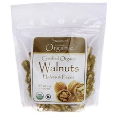 Сертифіковані органічні волоські горіхи, половинки і шматочки, Certified Organic Walnuts, Halves,Pieces, Swanson, 170 г