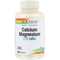 Кальцій і магній в співвідношенні 2:1, Calcium and Magnesium, Solaray, 180 вегетаріанських капсул