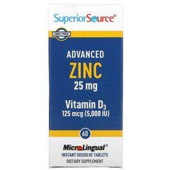 Superior Source, Advanced Zinc, вітамін D3, 60 мікролінгвальних таблеток, що швидко розчиняються.