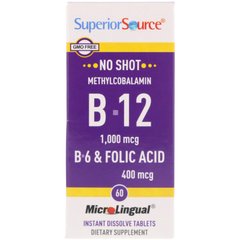 Витамин B12, B6 и фолиевая кислота Superior Source (Methylcobalamin B12 B6 and Folic Acid) 60 таблеток купить в Киеве и Украине