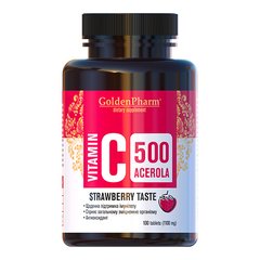 Вітамін С ацерола зі смаком полуниці GoldenPharm (Vitamin C Acerola) 100 таблеток