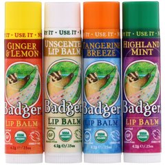 Бальзами для губ синя коробка Badger Company (Lip Balm Sticks) 4 стіки по 4.2 г кожен