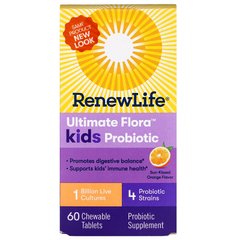 Пробіотик для дітей Renew Life (Ultimate Flora Kids Probiotic) 1 млрд КУО 60 жувальних таблеток з апельсиновим смаком