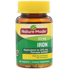 Залізо, Iron, Nature Made, 65 мг, 180 таблеток