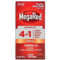 Schiff, MegaRed, Advanced 4 в 1 Омега-3, 500 мг, 40 м'яких таблеток