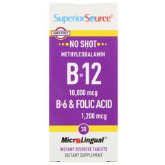 Мультивітамінний комплекс Superior Source (Methylcobalamin B12 B6 and Folic Acid) 10000 мкг / 2 мг / 1200 мкг 30 таблеток