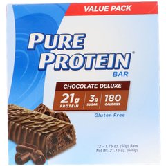 Протеїнові батончики, шоколад делюкс, Pure Protein, 12 батончиків, 1,76 унції (50 г) Кожен