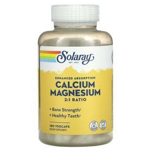 Кальцій і магній в співвідношенні 2:1, Calcium and Magnesium, Solaray, 180 вегетаріанських капсул