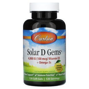 Рибʼячий жир з вітаміном D3 Carlson Labs (Solar D Gems) 4000 МО 120 гелевих капсул