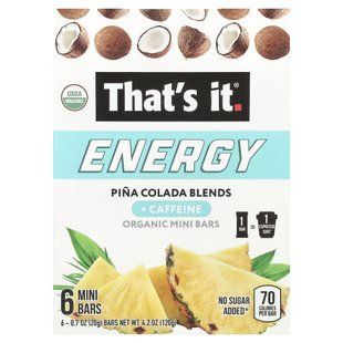 That's It, Energy, Organic Mini Bars, Pina Colada Blends, 6 Mini Bars, 0.7 oz (20 g) Each купить в Киеве и Украине