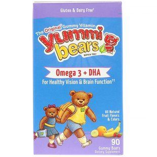 Омега-3 для детей Hero Nutritional Products (Yummi Bears Omega 3+DHA) 35 мг 90 жевательных конфет с фруктовым вкусом купить в Киеве и Украине