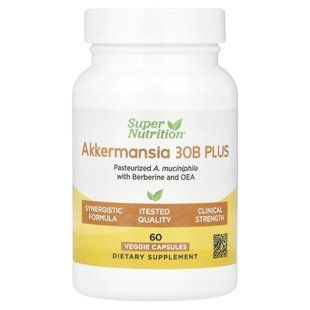 Super Nutrition, Akkermansia 30B PLUS Pasteurized A. Muciniphila with Berberine and OEA, 60 Veggie Capsules