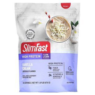 SlimFast, замінник смузі з високим вмістом білка, ванільний крем, 676 г (1,49 фунта)