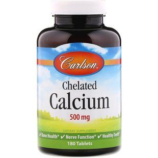 Calcium in chelate form, Carlson Labs, 500 mg, 180 tablets.