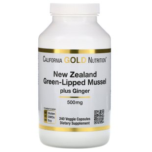 Новозеландский зеленогубый моллюск с имбирем California Gold Nutrition (Green-Lipped Mussel Plus Ginger Joint Health Formula) 500 мг 240 капсул купить в Киеве и Украине