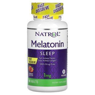 Мелатонин быстрого высвобождения Natrol (Melatonin fast disolve) со вкусом клубники 1 мг 90 таблеток купить в Киеве и Украине