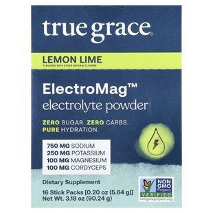 True Grace, ElectroMag&trade;, Electrolyte Powder, Lemon Lime, 16 Stick Packs, 0.20 oz (5.64 g) Each