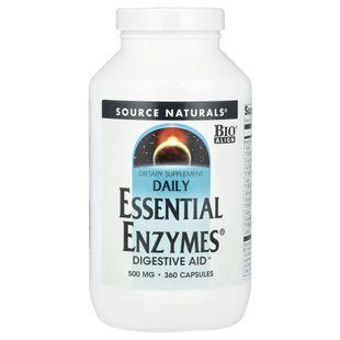 Source Naturals, Daily Essential Enzymes, травні ферменти для щоденного використання, 500 мг, 360 капсул
