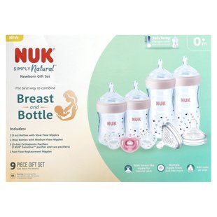 NUK, Simply Natural Bottle with SafeTemp, Newborn Gift Set, 0+ Months, 9 Pieces купить в Киеве и Украине