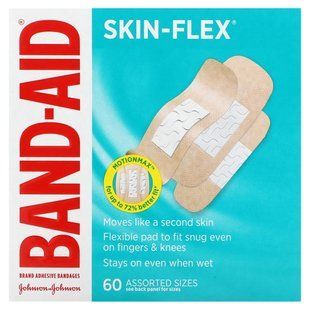 Band Aid, Adhesive Bandages, Skin-Flex, Assorted Sizes, 60 Bandages купить в Киеве и Украине