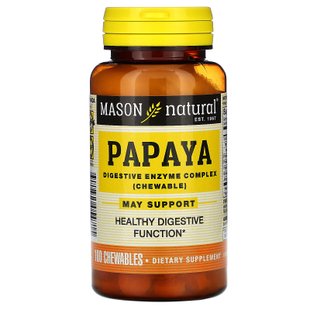 Папайя, Комплекс пищеварительных ферментов, Papaya, Digestive Enzyme Complex, Mason Natural, 100 жевательных купить в Киеве и Украине