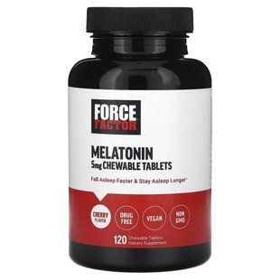 Force Factor, Melatonin, Cherry, 5 mg, 120 Chewable Tablets купить в Киеве и Украине
