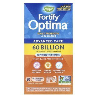 Nature's Way, Fortify Optima, щоденна добавка з пробіотиками та пребіотиками, 60 млрд, 30 капсул із відстроченим вивільненням