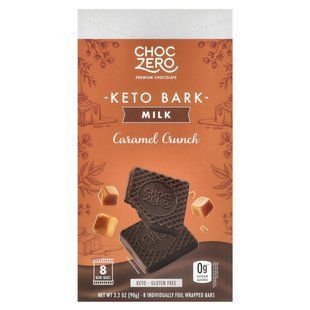 ChocZero, Keto Bark, Milk Chocolate, Caramel Crunch, 8 individually Foil Wrapped Bars, 3.2 oz (90 g) купить в Киеве и Украине