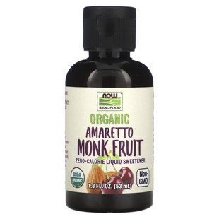 NOW Foods, Organic Amaretto Monk Fruit, Zero-Calorie Liquid Sweetener, 1.8 fl oz (53 ml) купить в Киеве и Украине