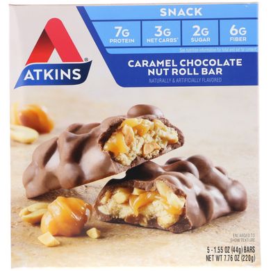 Карамельно-шоколадный палочки с орехами, Atkins, 5 батончиков, 1,55 унц. (44 г) каждый купить в Киеве и Украине